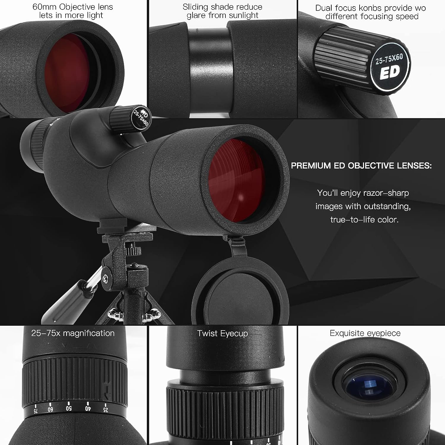 Monocular 25-75X60ED Telescope