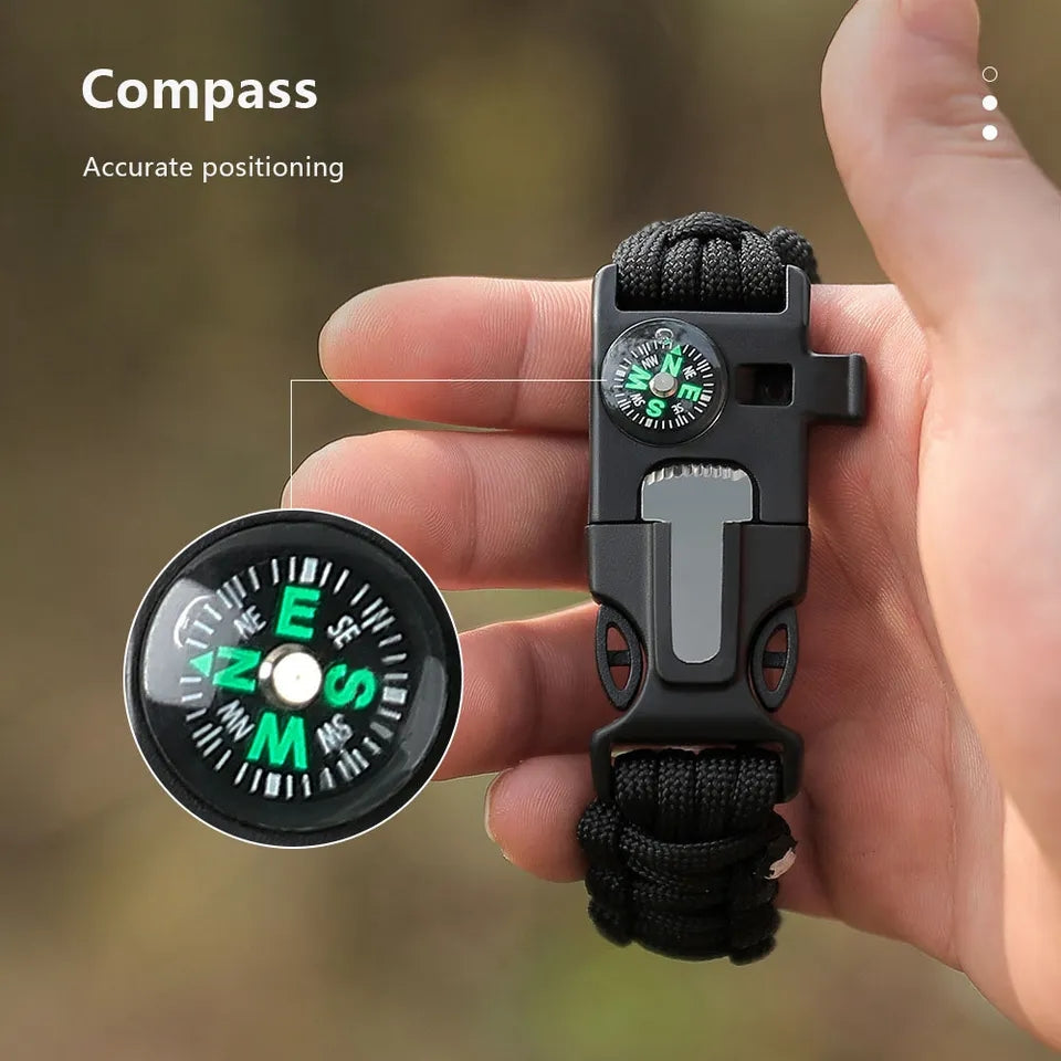 Outdoor Rescue Multi-Function Survival Paracord Bracelet with Compass & Whistle