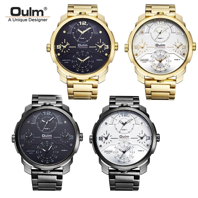 Oulm 3749 Luxury Brand Unique Stainless Steel 4 Time Watch