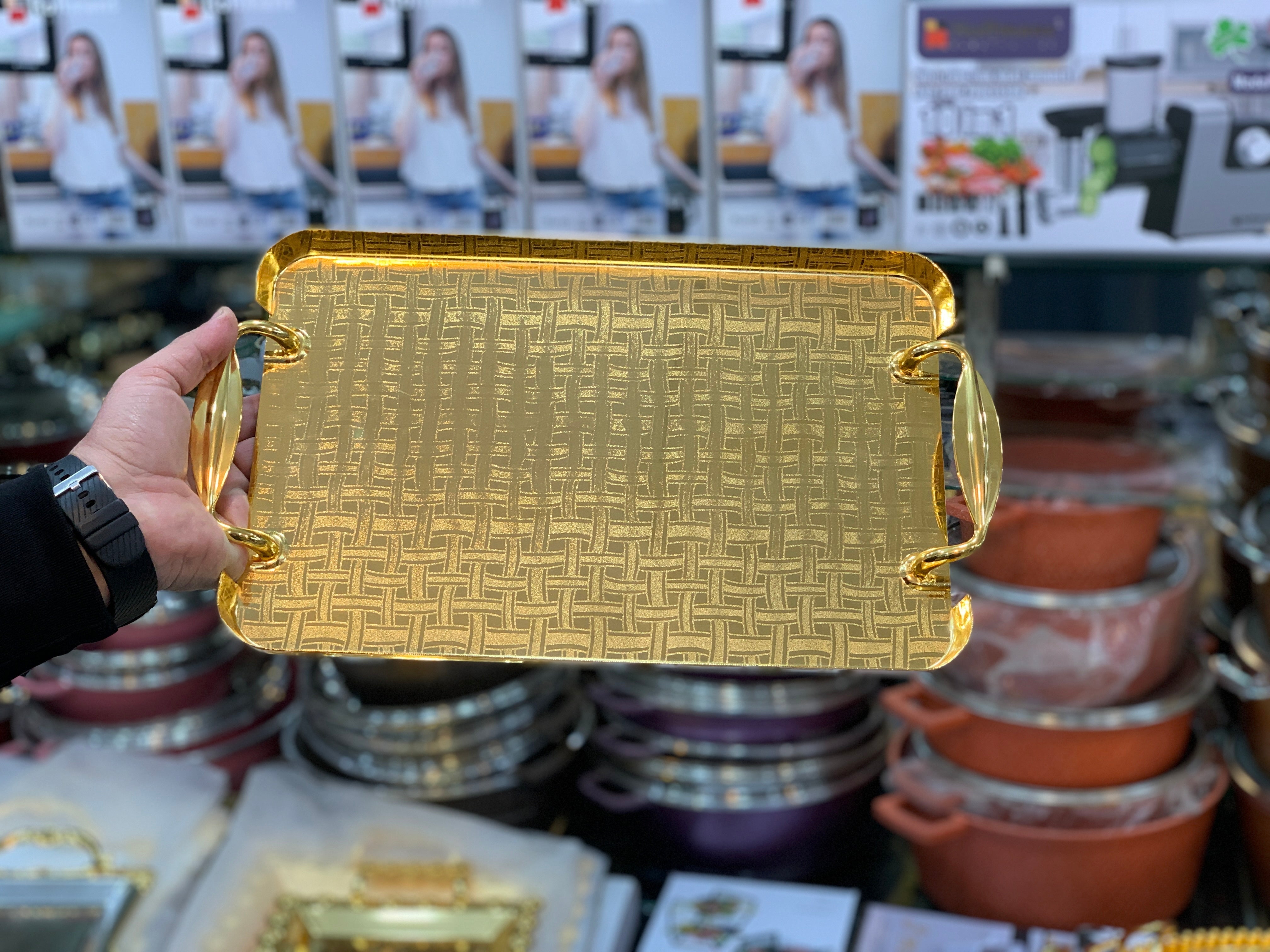 Golden Serving Trays Stainless Steel 3 in 1