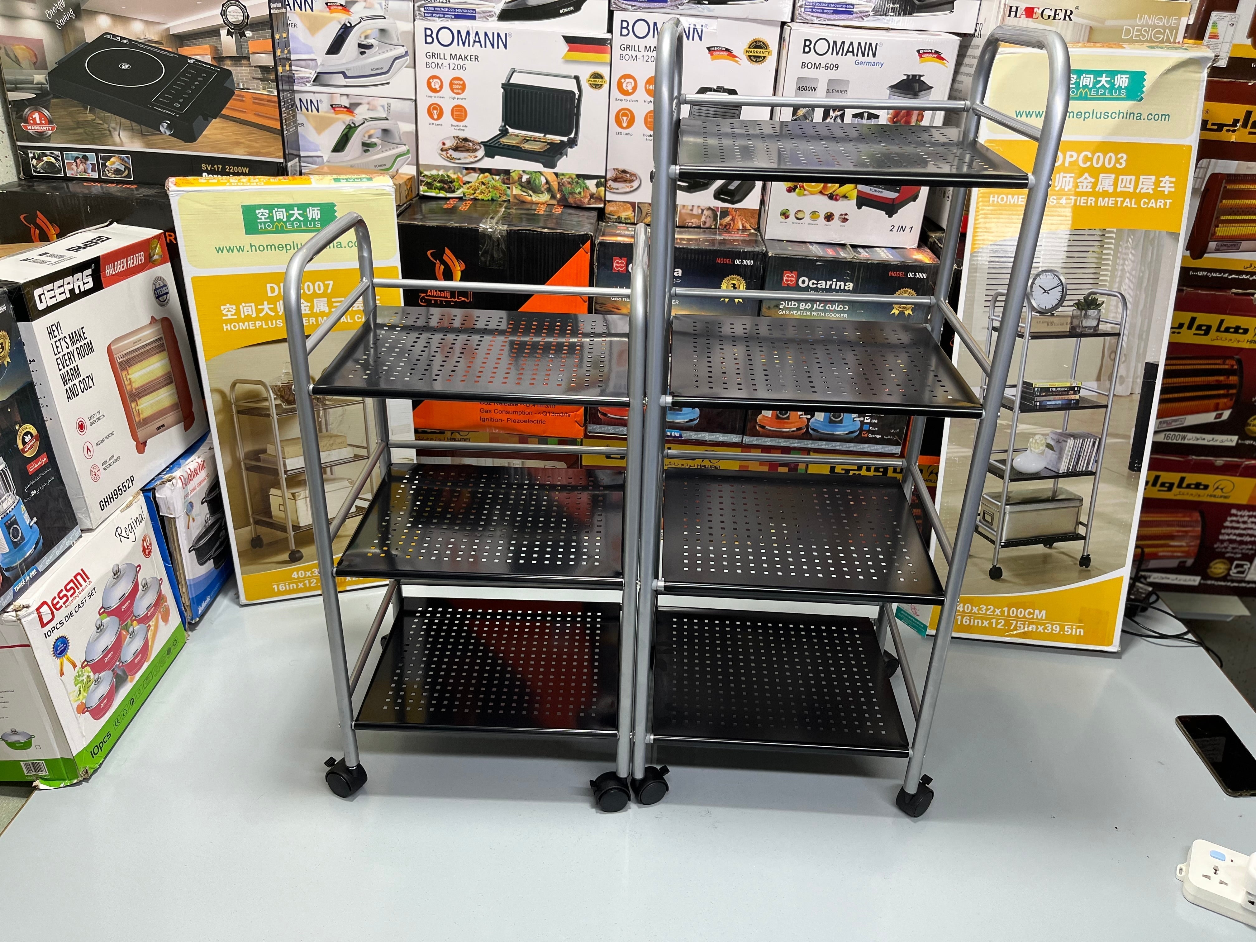 HOMEPLUS 2 Types Metal Cart 3 Tiers and 4 Tiers Mobile Storage Trolley