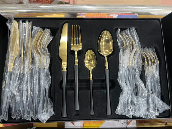 Hanif Trades High Quality Polished Cutlery Set Golden and Half Golden Stainless Steel