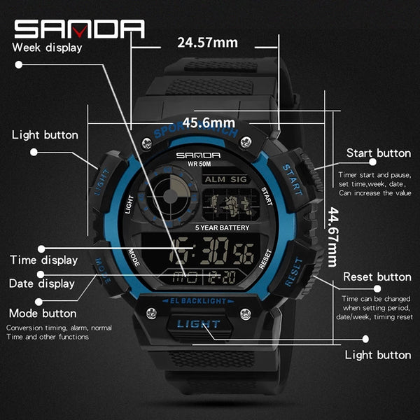 SANDA 6009 Sports Luxury Shockproof Waterproof Wrist Watch