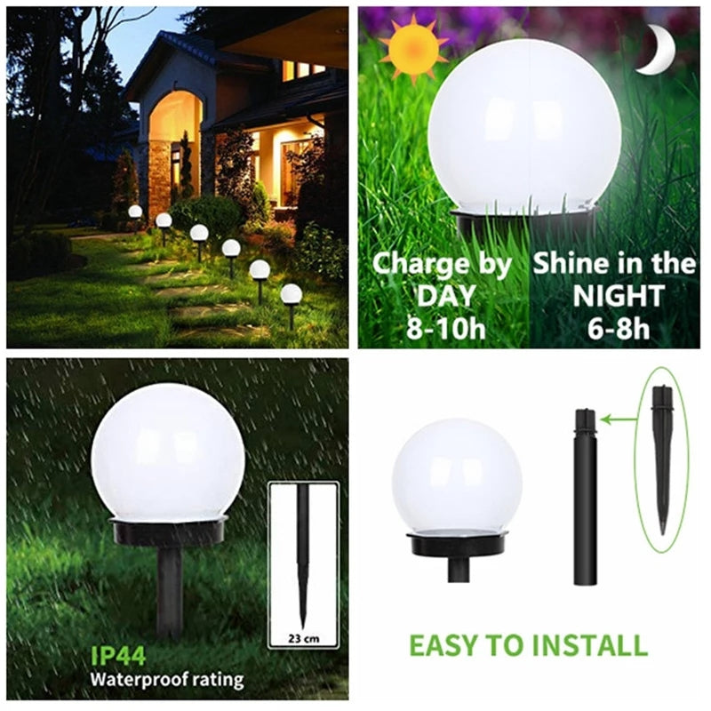 4 Pack Solar LED Ball Garden Light Waterproof for Yard Patio Walkway Landscape In-Ground Spike Pathway Cool White (X18)