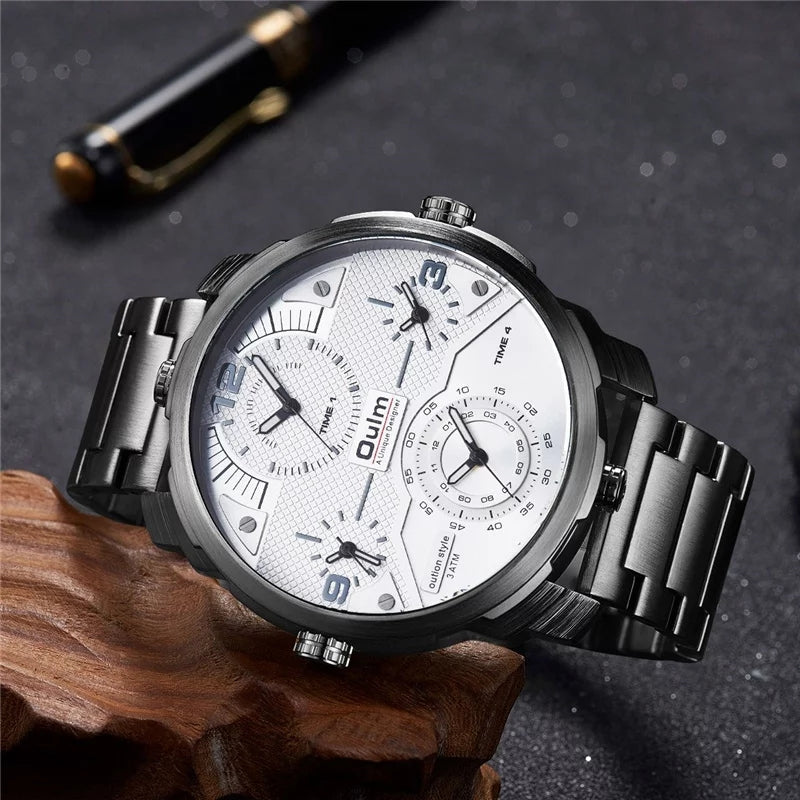 Oulm 3749 Luxury Brand Unique Stainless Steel 4 Time Watch