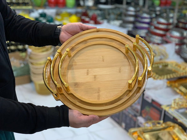 Bamboo Round Shape 3 Pieces Serving Trays