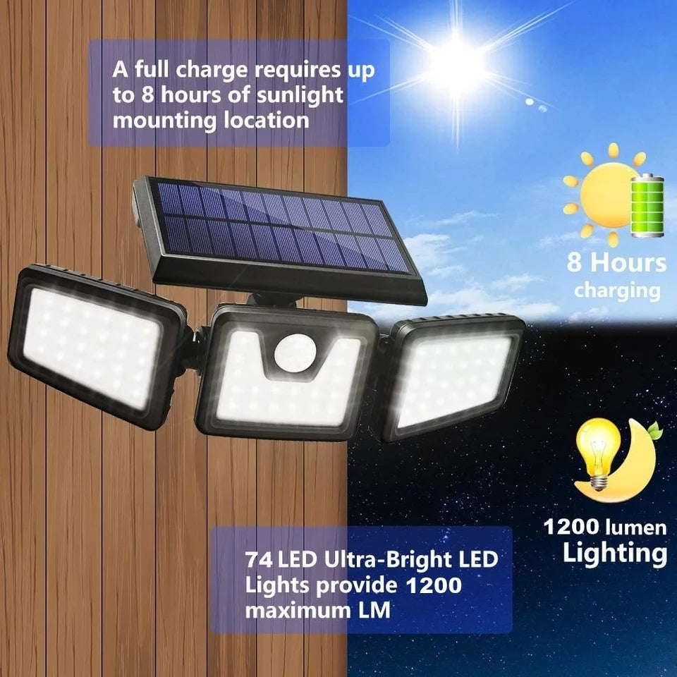 Triple Head Outdoor Waterproof Solar Motion Sensor Light