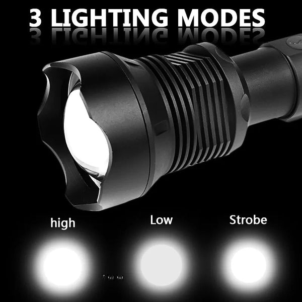 Long Range 9000-Lumens LED Rechargeable Super Bright Flashlight