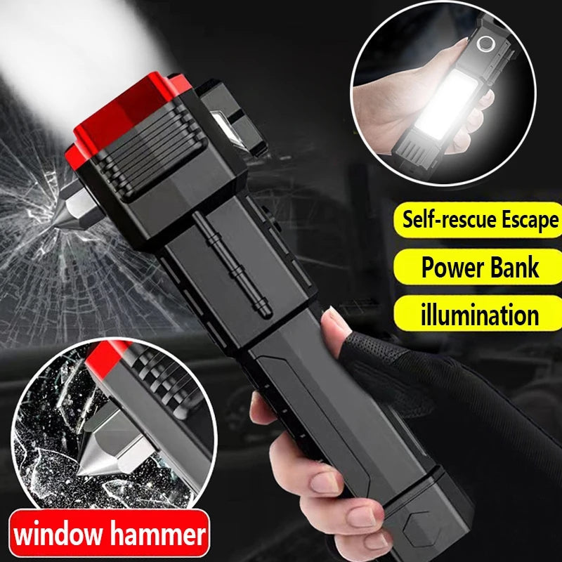 Multifunction Emergency Hammer Flashlight with Power Bank