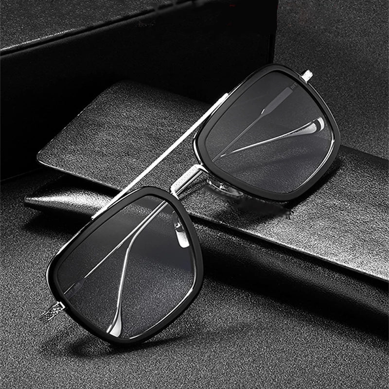 Tony Stark Sunglasses Vintage Square Metal Frame Eyewear