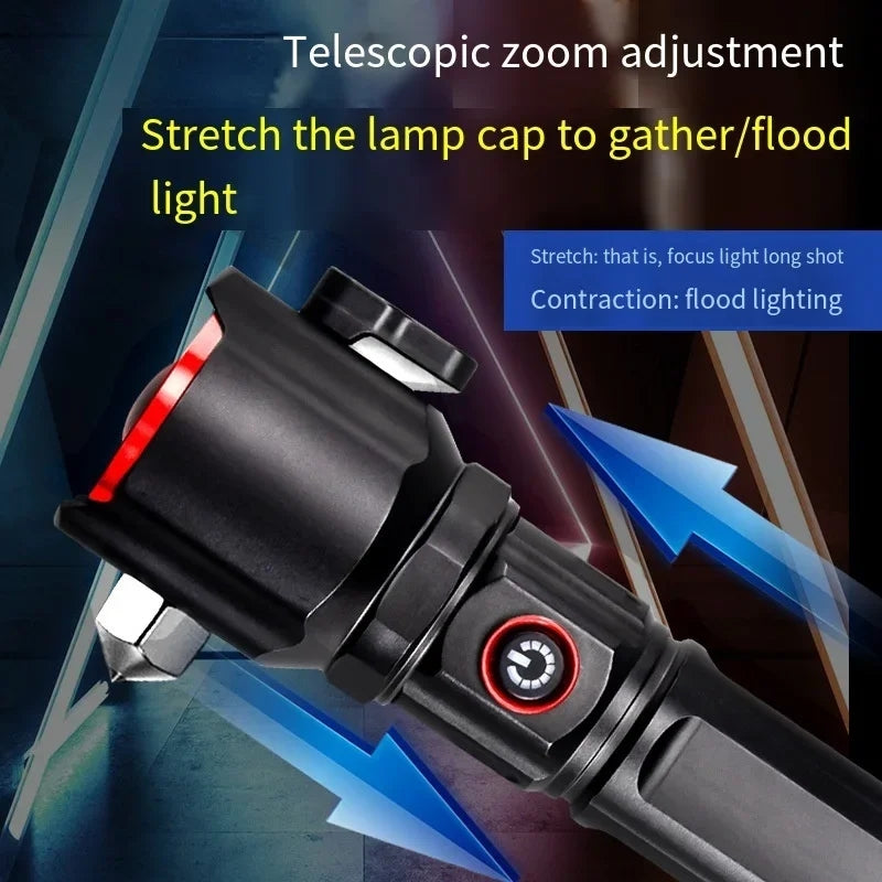 Multi-functional Rechargeable High Power LED Flashlight with Emergency Hammer