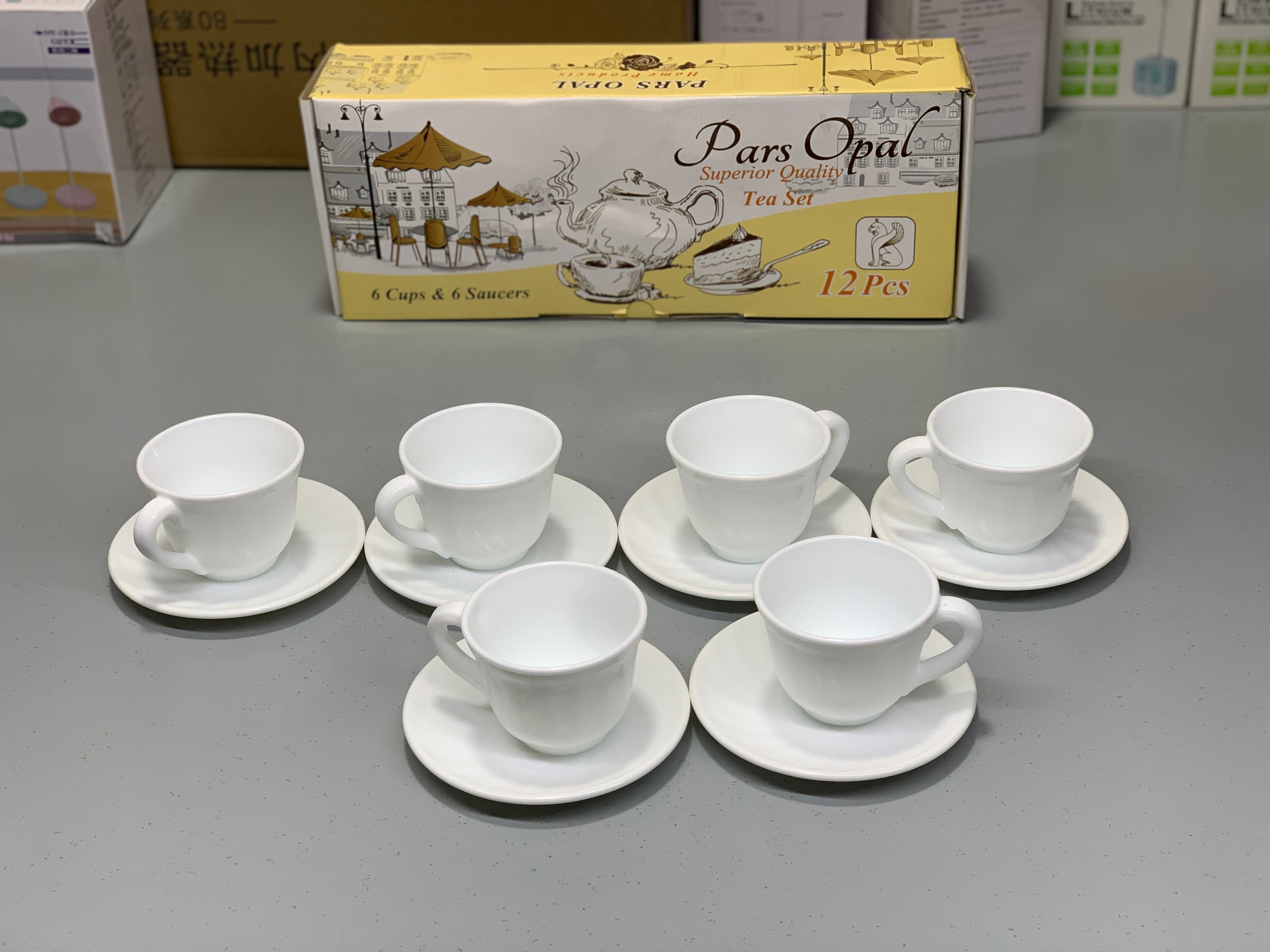 Stain Proof , Heat Resistant Pars Opal Tea Set 6pcs Cups and 6pcs Saucers