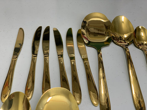 Pack Of 84 Pieces Golden Cutlery Set For 18 Persons