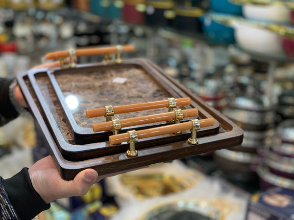 Bamboo and Marble Design 3 Pieces Serving Trays