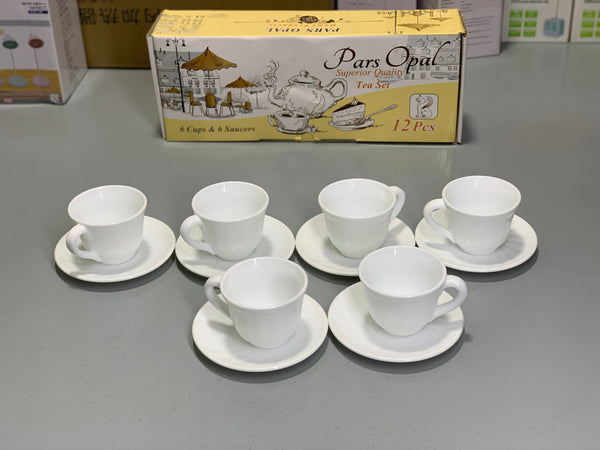 Stain Proof , Heat Resistant Pars Opal Tea Set 6pcs Cups and 6pcs Saucers