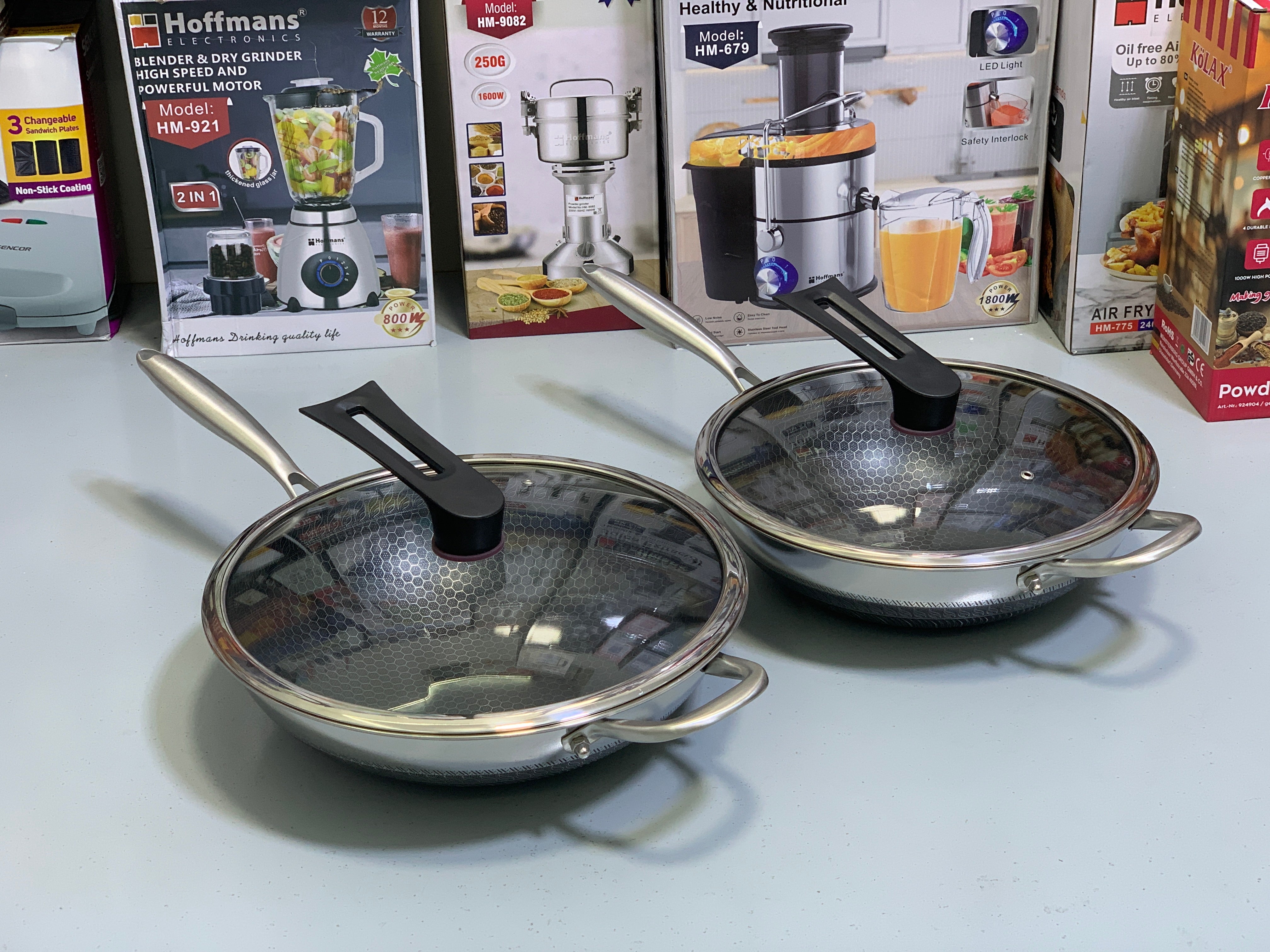 Laser  Coated Deep Frying Pan Non Stick and HoneyComb Pattern