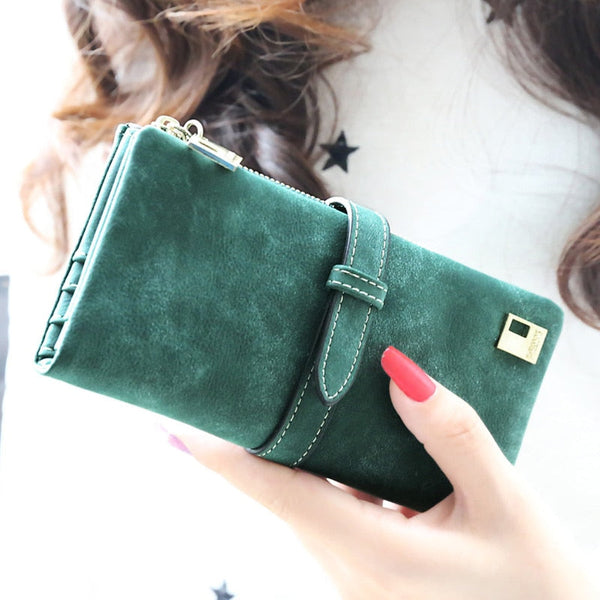 Retro Matte New Nubuck Leather Women Zipper Wallet