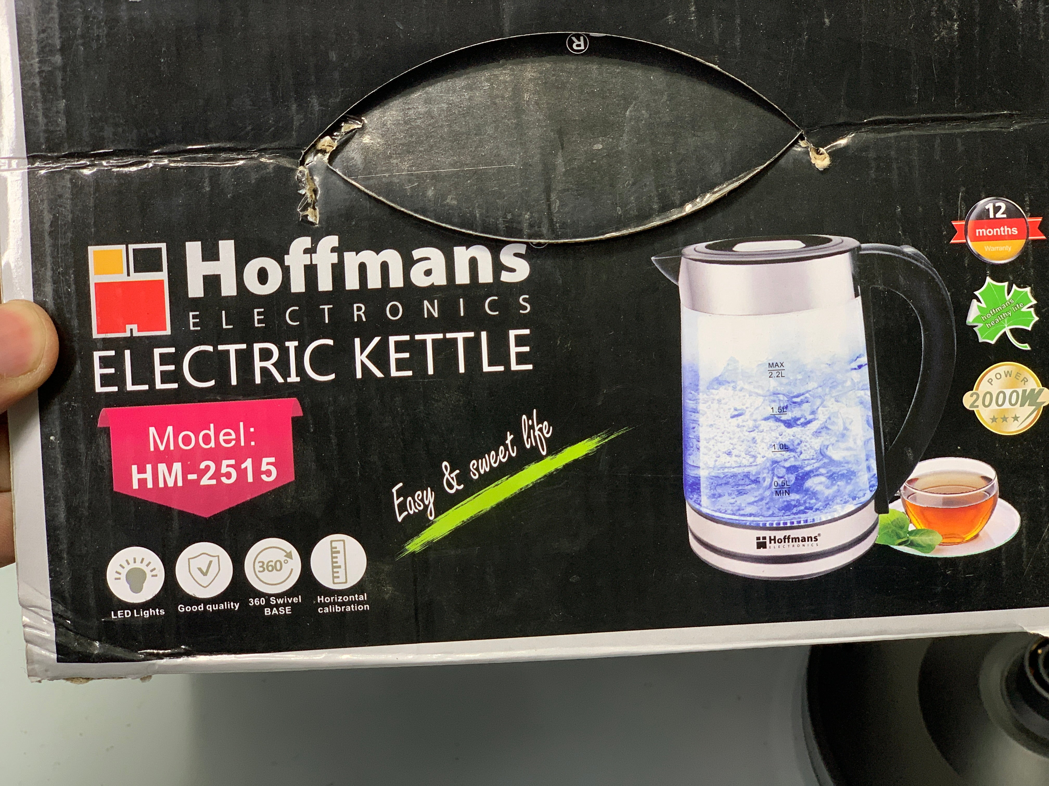 Hoffmans Electronics Electric Tea Kettle 2.2L with Transparent Glass