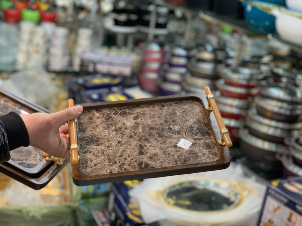 Bamboo and Marble Design 3 Pieces Serving Trays