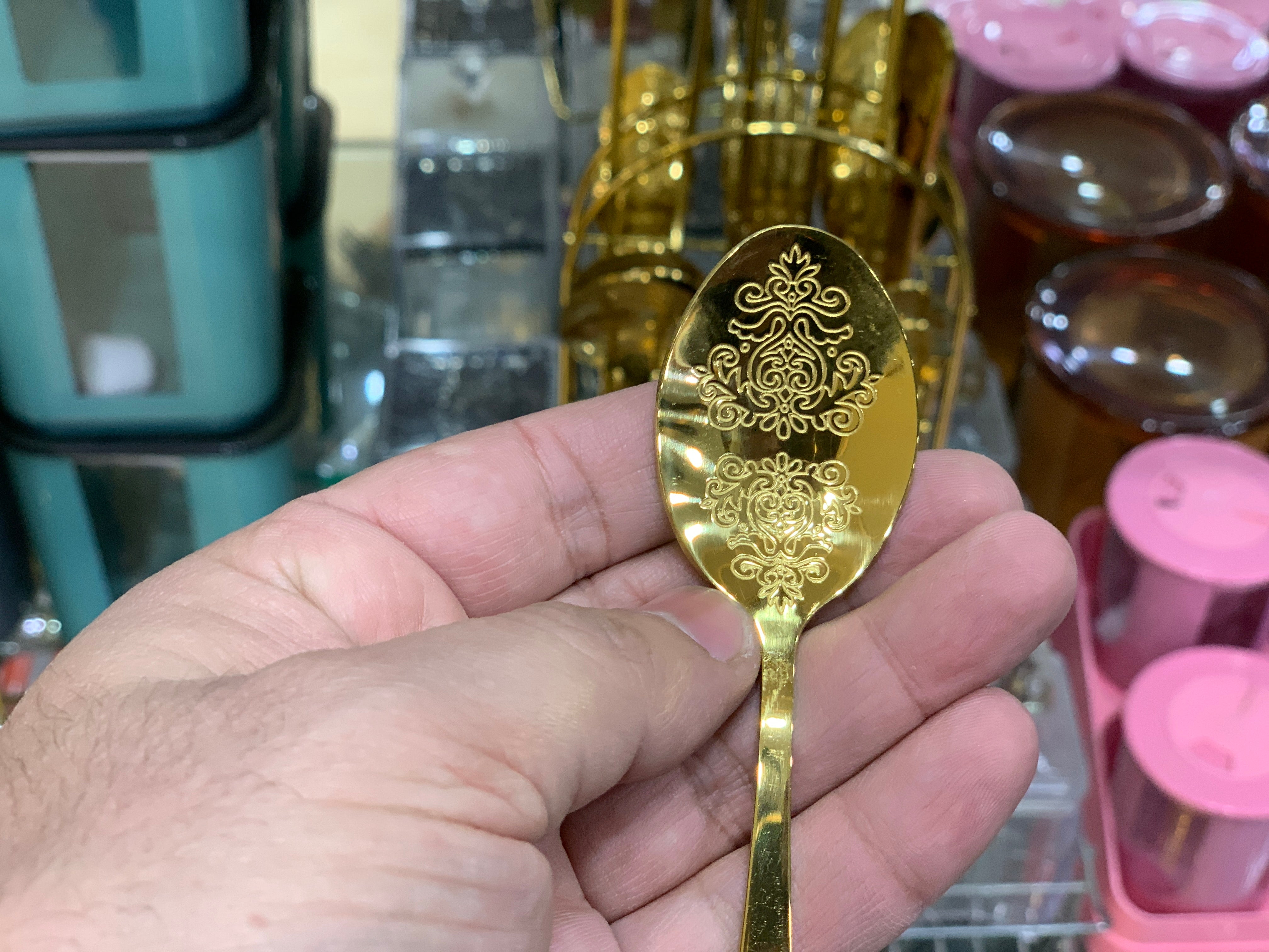 Golden Cutlery Set with Stand