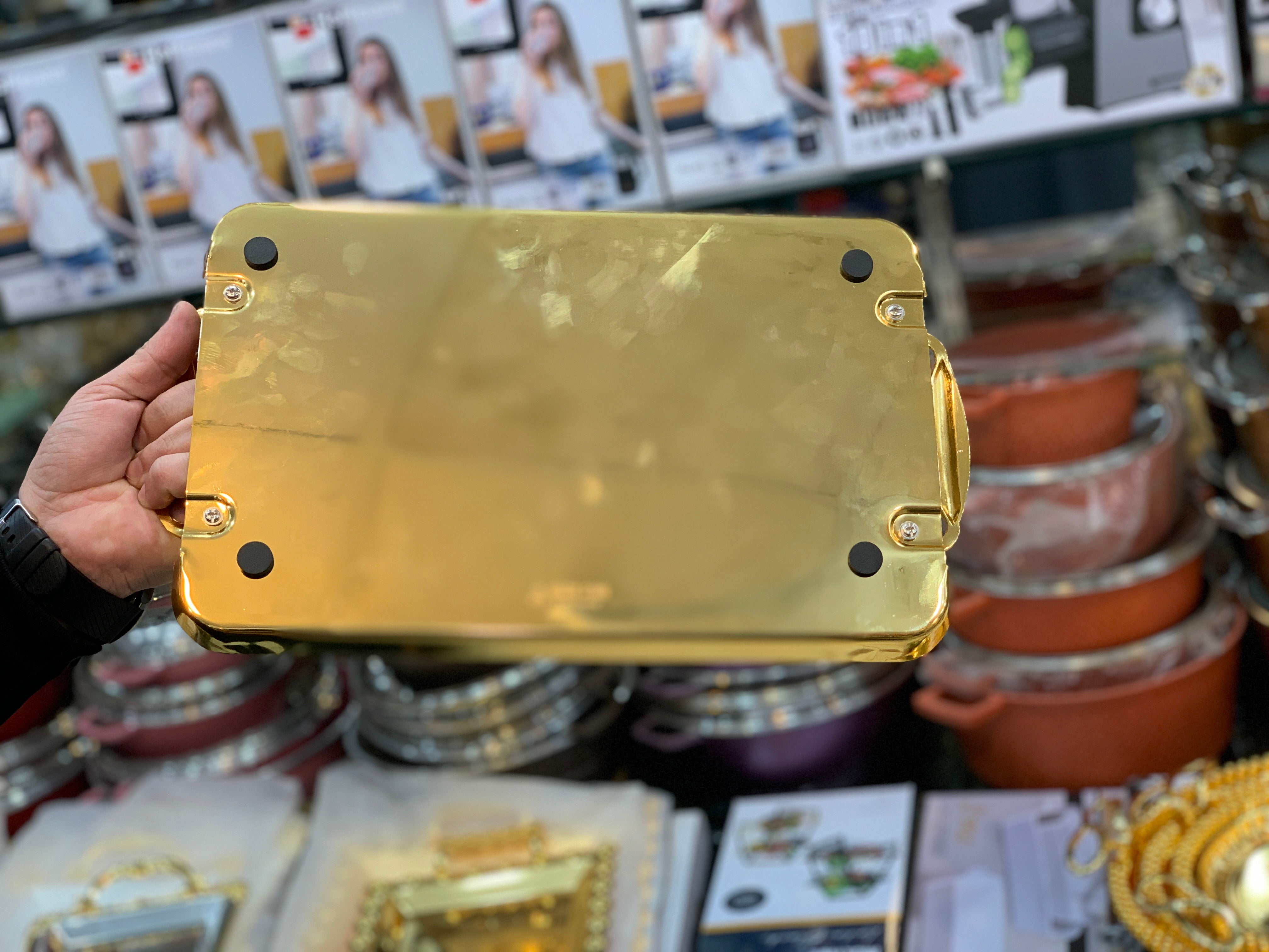 Golden Serving Trays Stainless Steel 3 in 1