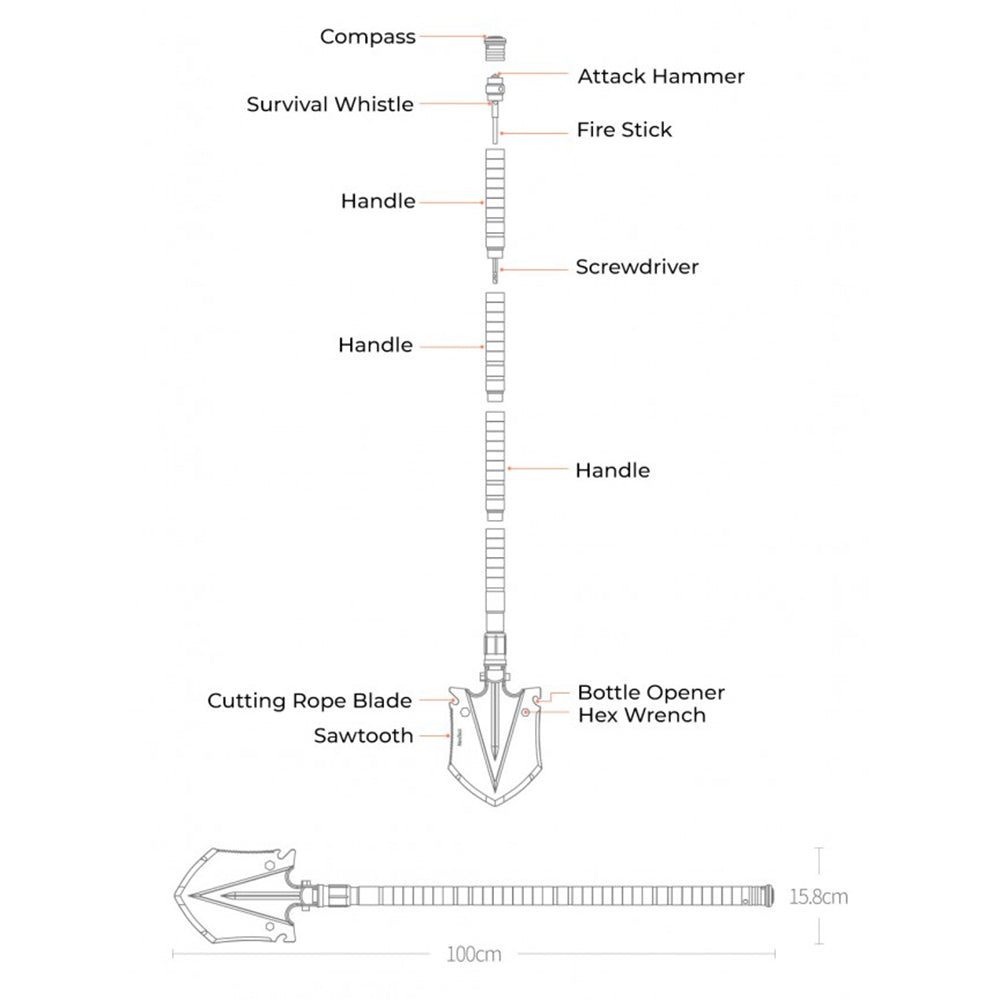 14-in-1 Tactical Camping Shovel