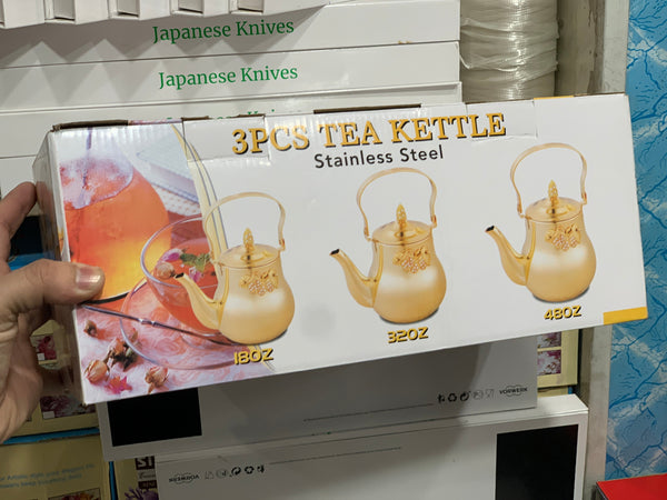 3 Pieces Tea Kettles golden