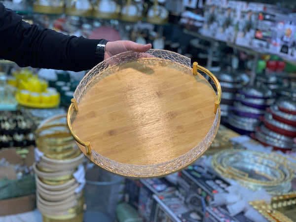 Round Shape Stylish Bamboo Serving Trays 3 Pieces