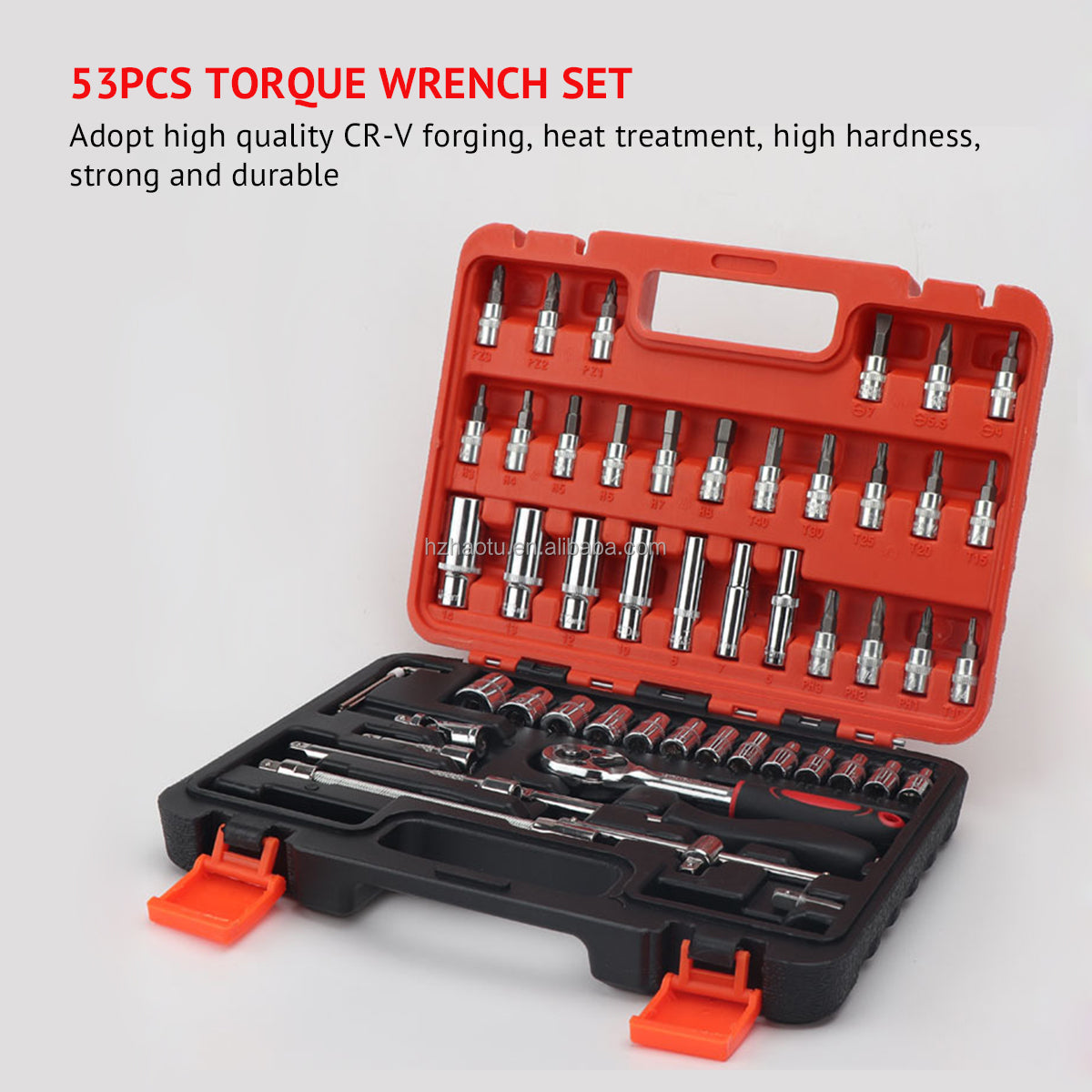 53pcs Heavy Duty Car Ratchet Wrench Socket Set with Plastic Box