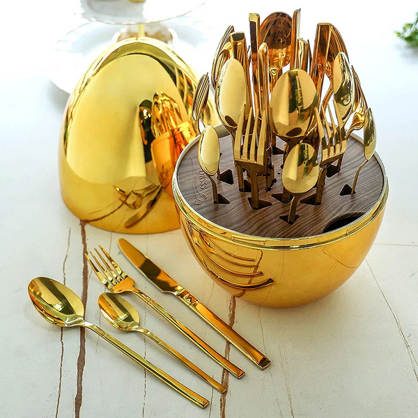 Egg Shell Cutlery for 6 People 24-Piece Stainless Steel Cutlery Set