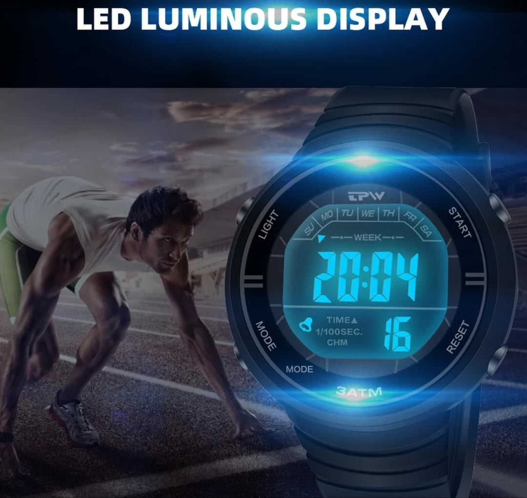 Shock Resistant Digital LED Outdoor Sports Watch (Water Resistant)