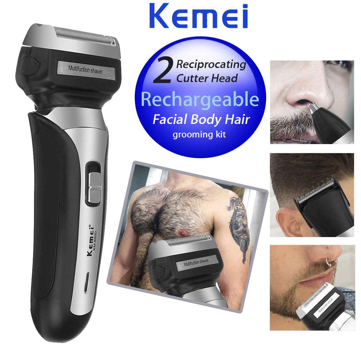 KEMEI Original 3in1 Rechargeable Beard Shaver Nose Hair Trimmer