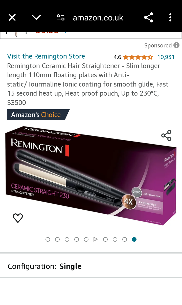 Remington Ceramic Straight 230 Hair Straightener Model $3500