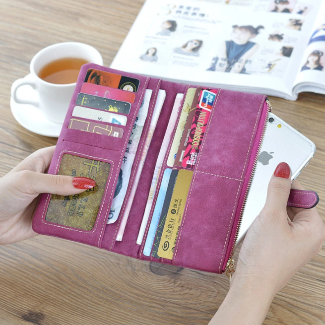 Retro Matte New Nubuck Leather Women Zipper Wallet