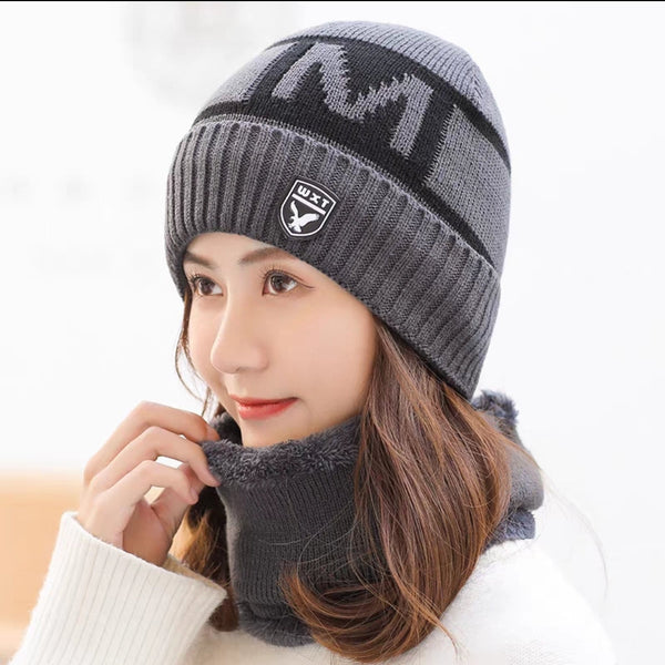 Women New fashion Winter Warm beanie Hat and Scarf Set