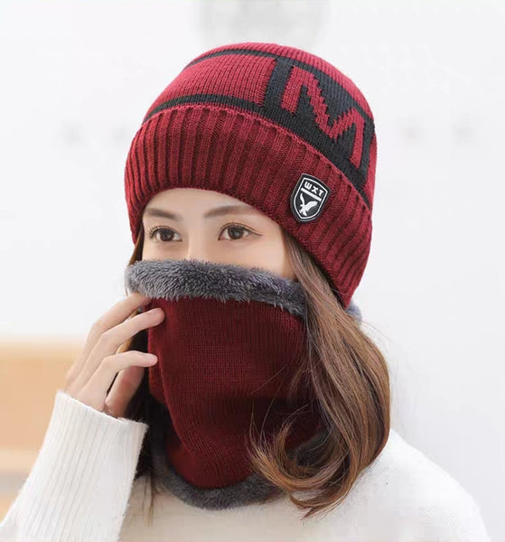 Women New fashion Winter Warm beanie Hat and Scarf Set