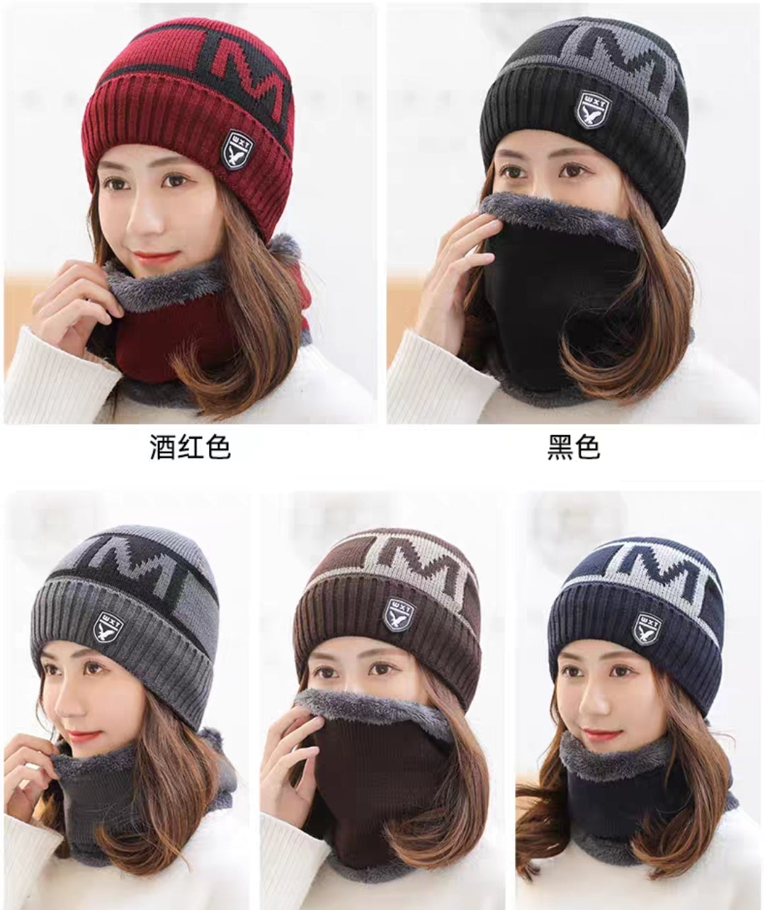 Women New fashion Winter Warm beanie Hat and Scarf Set