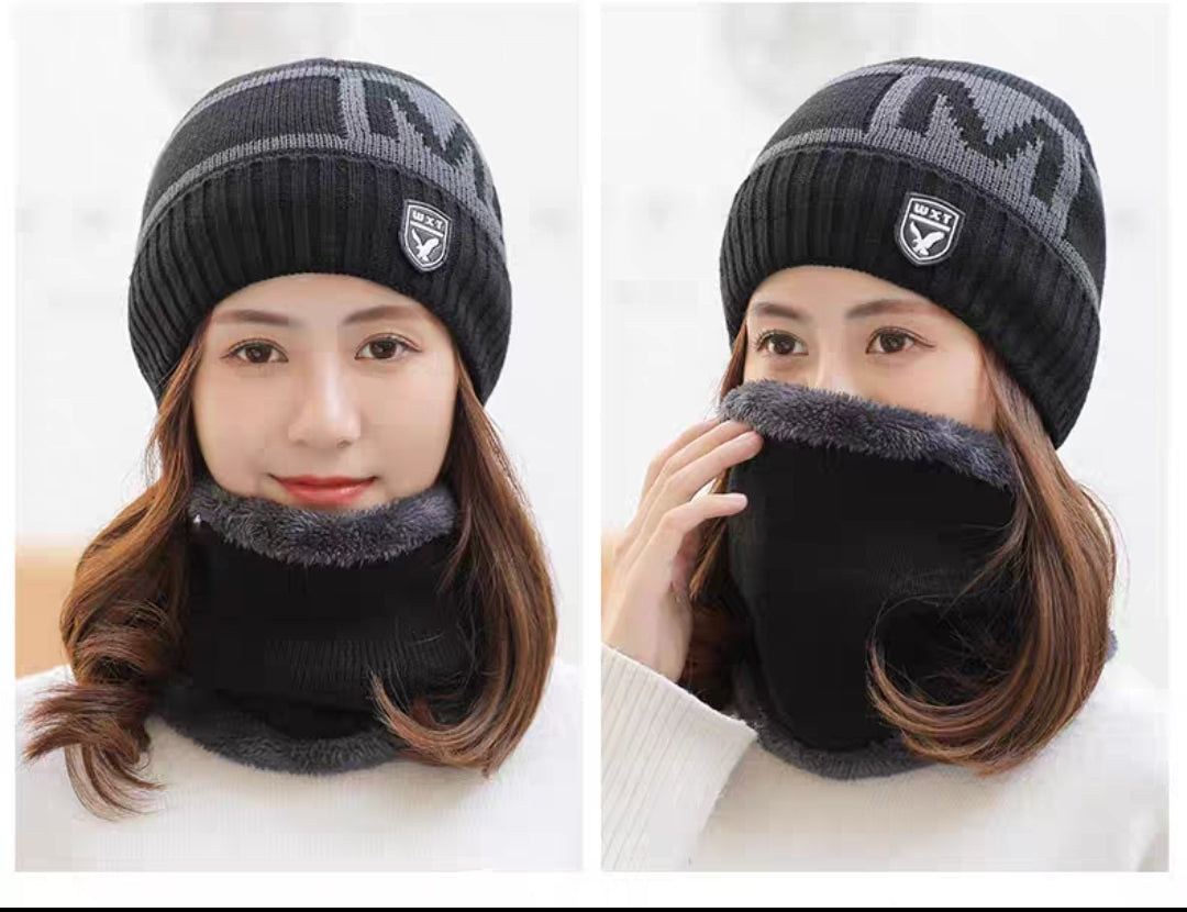 Women New fashion Winter Warm beanie Hat and Scarf Set