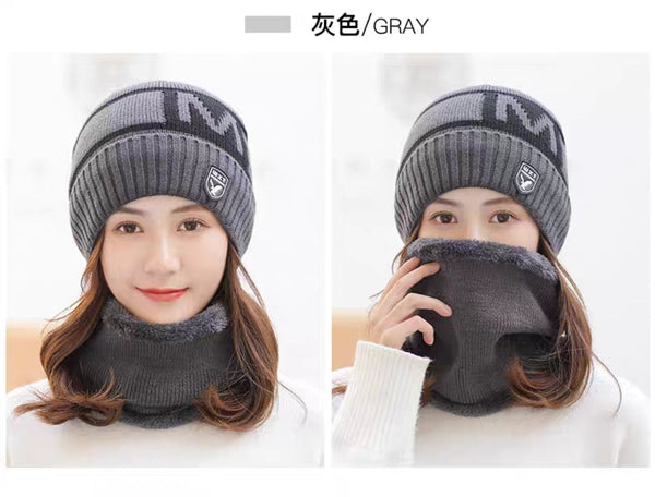 Women New fashion Winter Warm beanie Hat and Scarf Set