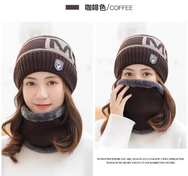 Women New fashion Winter Warm beanie Hat and Scarf Set