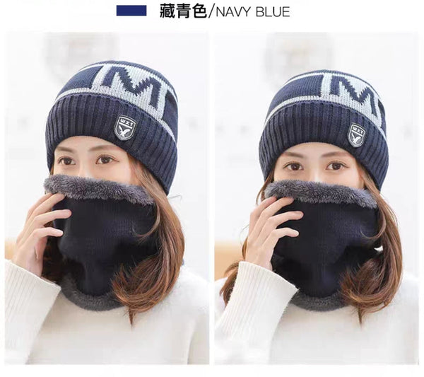 Women New fashion Winter Warm beanie Hat and Scarf Set