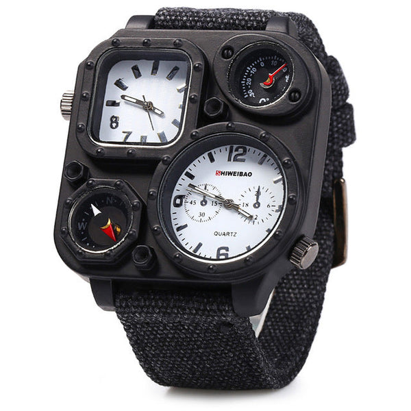 SHIWEIBAO Dual-Movement Military Compass Canvas Watch