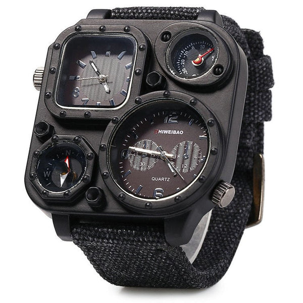 SHIWEIBAO Dual-Movement Military Compass Canvas Watch