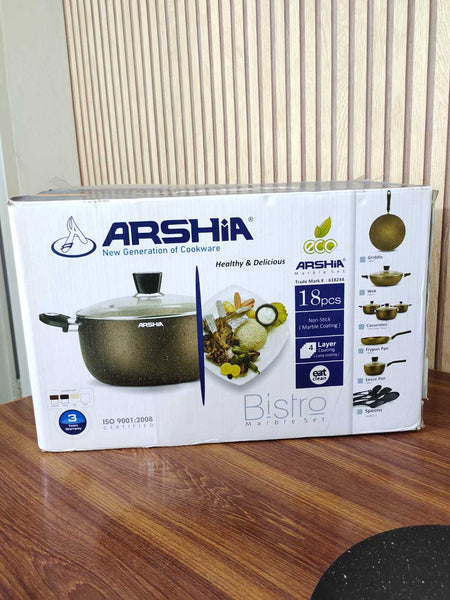 Arshia 18 pcs Marble Coated Non Stick Cookware Set