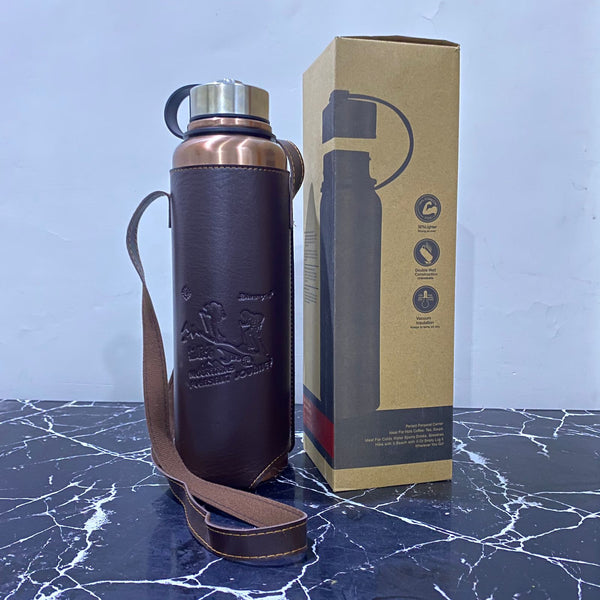 Vacuum Bottle With Leather Cover