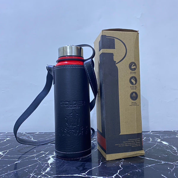 Vacuum Bottle With Leather Cover