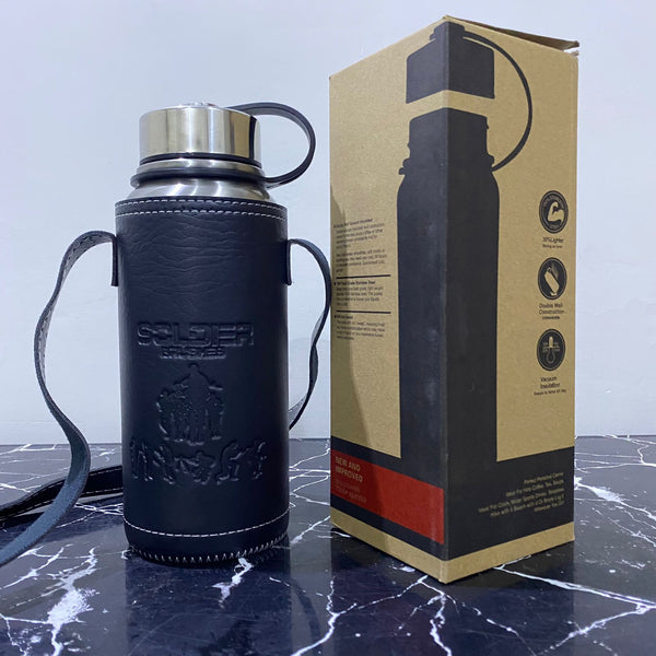 Vacuum Bottle With Leather Cover