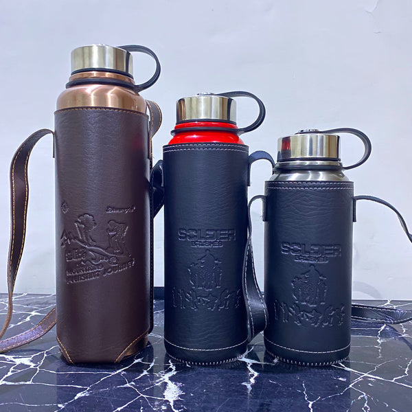 Vacuum Bottle With Leather Cover