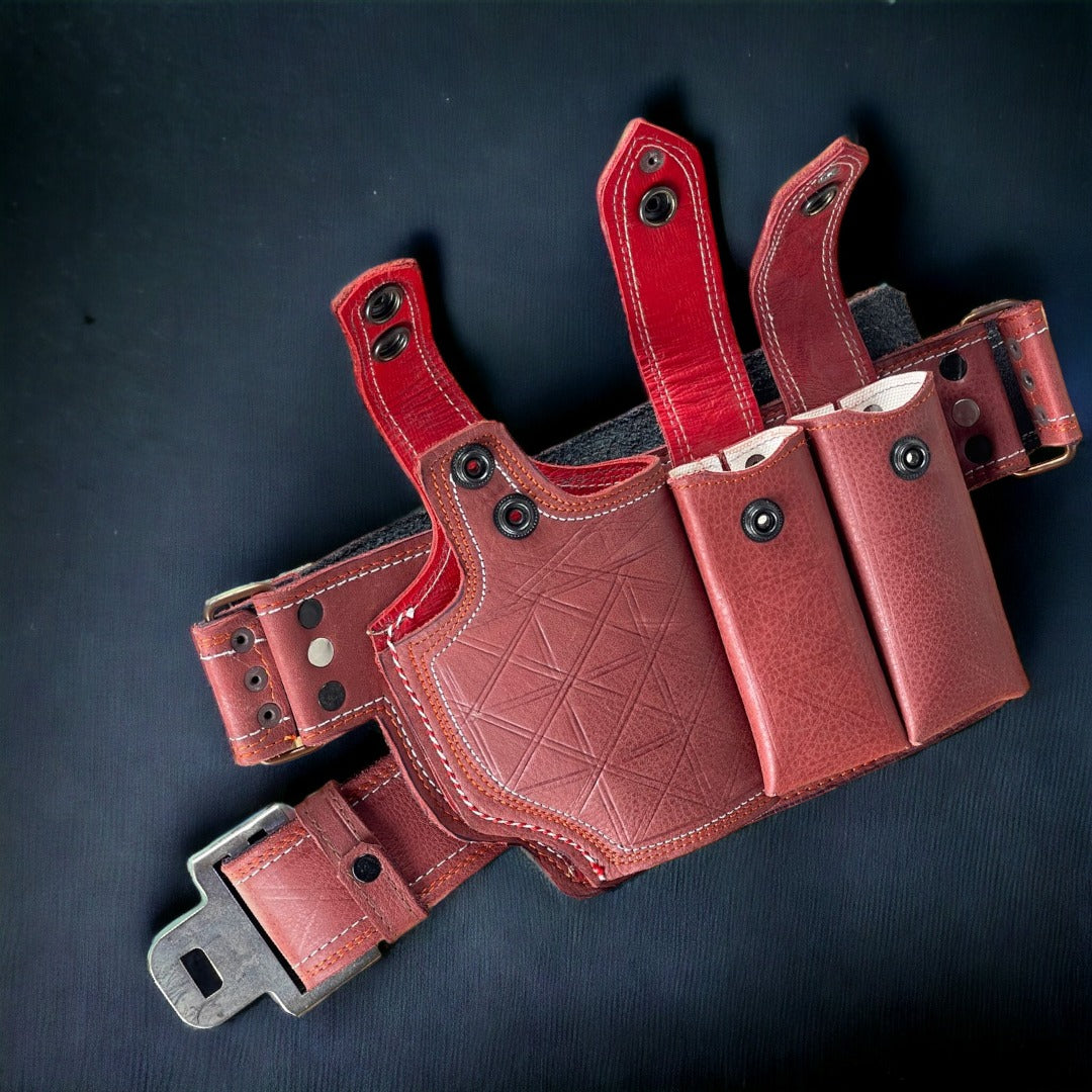 9MM Leather Belt Holster with Two Magazine Holders