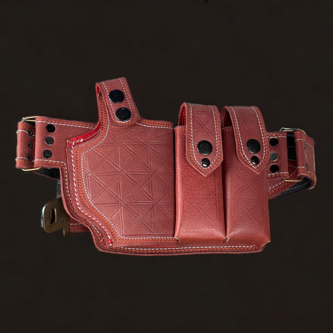 9MM Leather Belt Holster with Two Magazine Holders